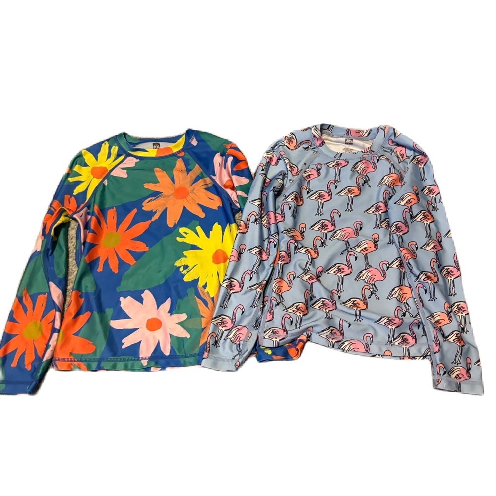Tea Collection Kids Swim Rashguard Bundle Lot Sz 6 Flamingo Floral Orange Blue